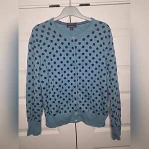 Lands' End Womens M (10-12) Cotton Blue Polka Dot Button up Sweater
